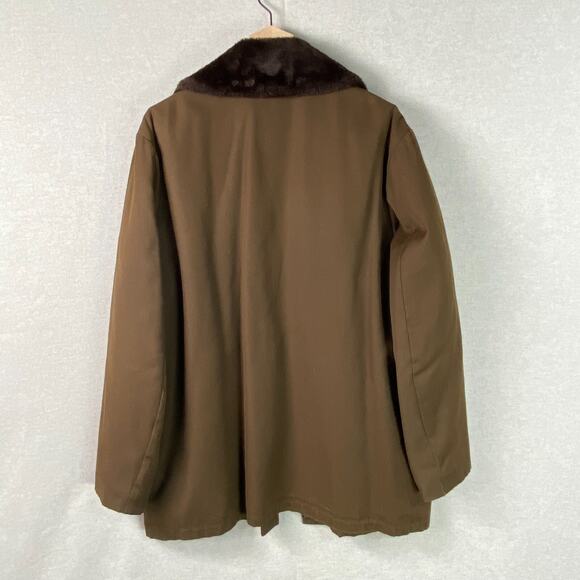 Vintage Shanhouse Mens Canvas Barn Coat Size 44 Chore Jacket Faux Fur Lined Belt - Picture 10 of 13